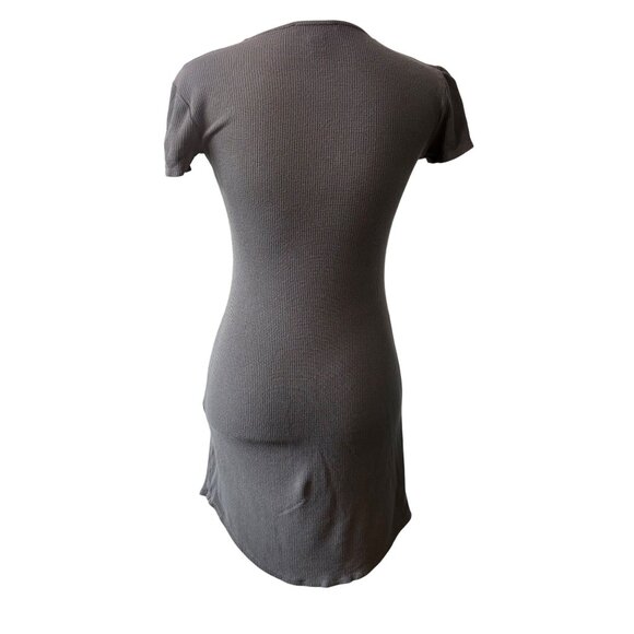 Gray Lace-Up Ribbed Short Sleeve Bodycon Mini Dress Size S Forever 21 - Picture 3 of 9